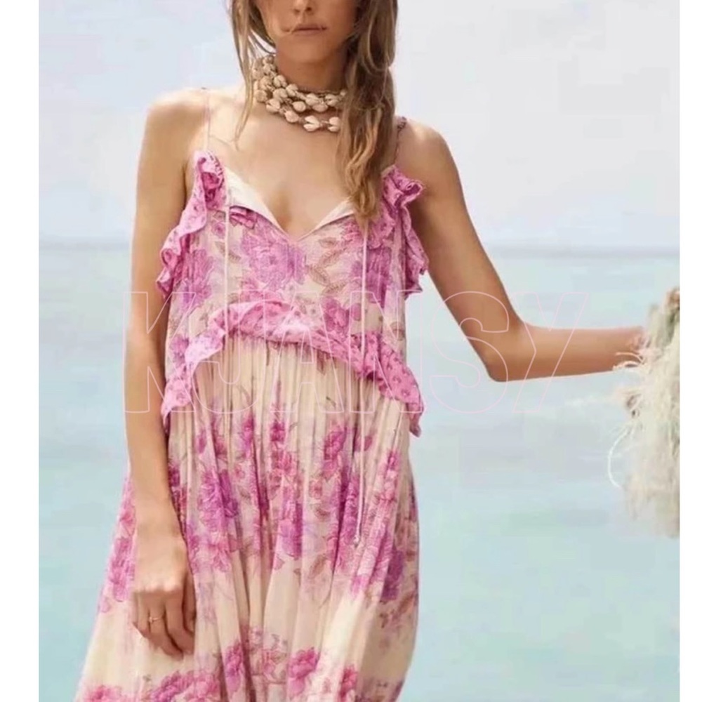 Bohemian Pink Ruffle Dress - Picture 3 of 8